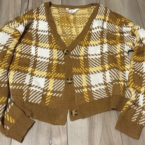 Time and Tru Brown and White Plaid Cardigan